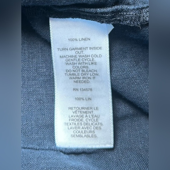 Vineyard Vines Linen Pintuck Tunic Pleated Black Shirt Long Sleeve Size L - Picture 9 of 10